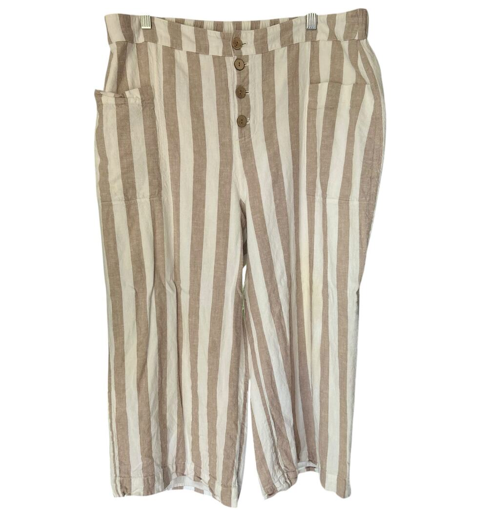 Lauren Conrad Cropped Linen Blend Pants Casual Boho SZ XL Pockets Beige White